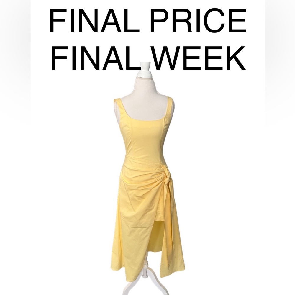 Cinq a Sept Yellow Waverly Overlay Bodycon Dress, Size S